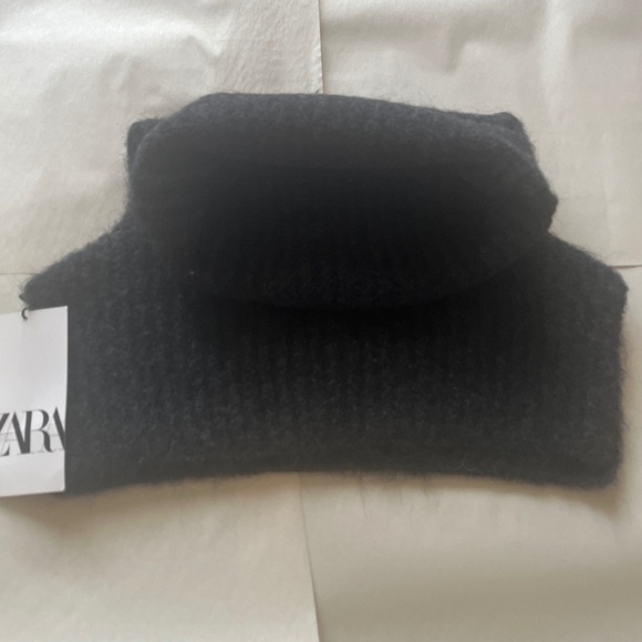 ZARA KNIT‎ BIB WOOL ALPACA WINTER COLLAR PULL ON MOHAIR SCARF ANTHRACITE - Picture 8 of 8